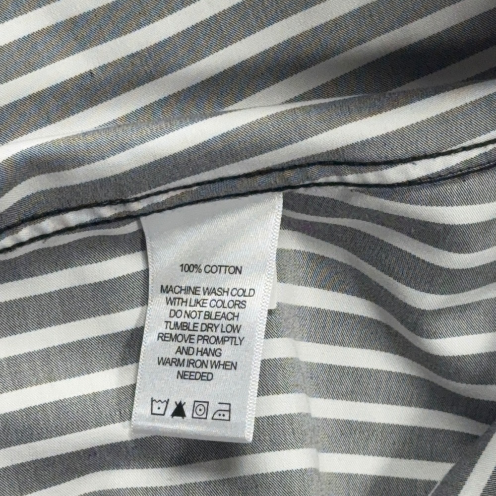Foxcroft NYC Size 10 Non Iron Shirt Black White Striped Button Front Blouse - Picture 6 of 10